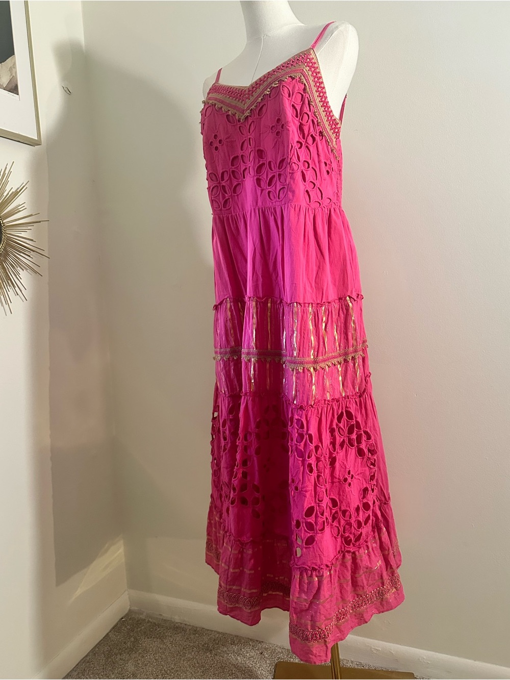 Farmers Market Fuchsia Embroidered Cotton Midi Dress | Size Large - Picture 10 of 10
